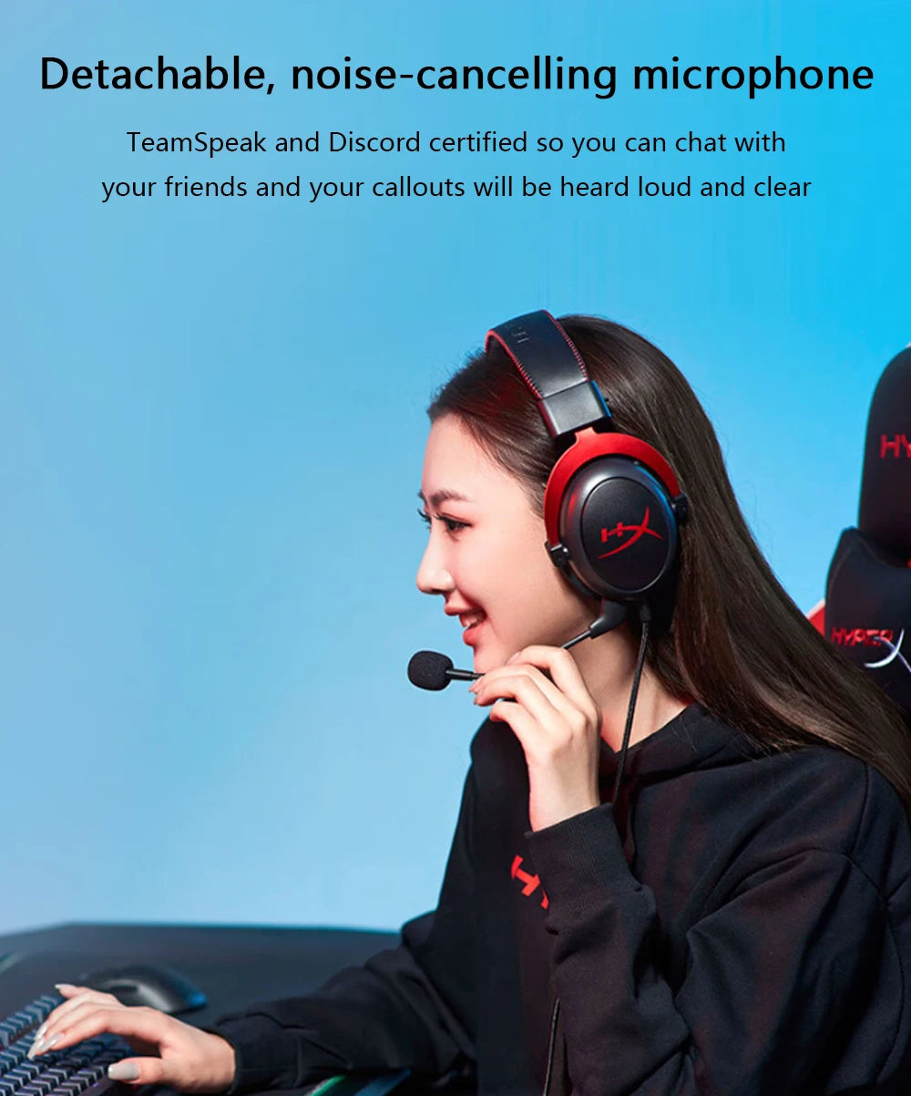 HyperX Cloud II Gaming Headset 7.1 Surround Sound/With USB sound card/Detachable Mic for PC/PS Cloud 2 Gamer Wired Headphone - AudioSpace