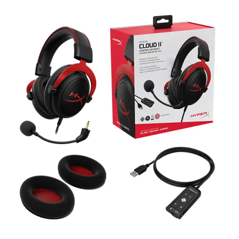 HyperX Cloud II Gaming Headset 7.1 Surround Sound/With USB sound card/Detachable Mic for PC/PS Cloud 2 Gamer Wired Headphone - AudioSpace